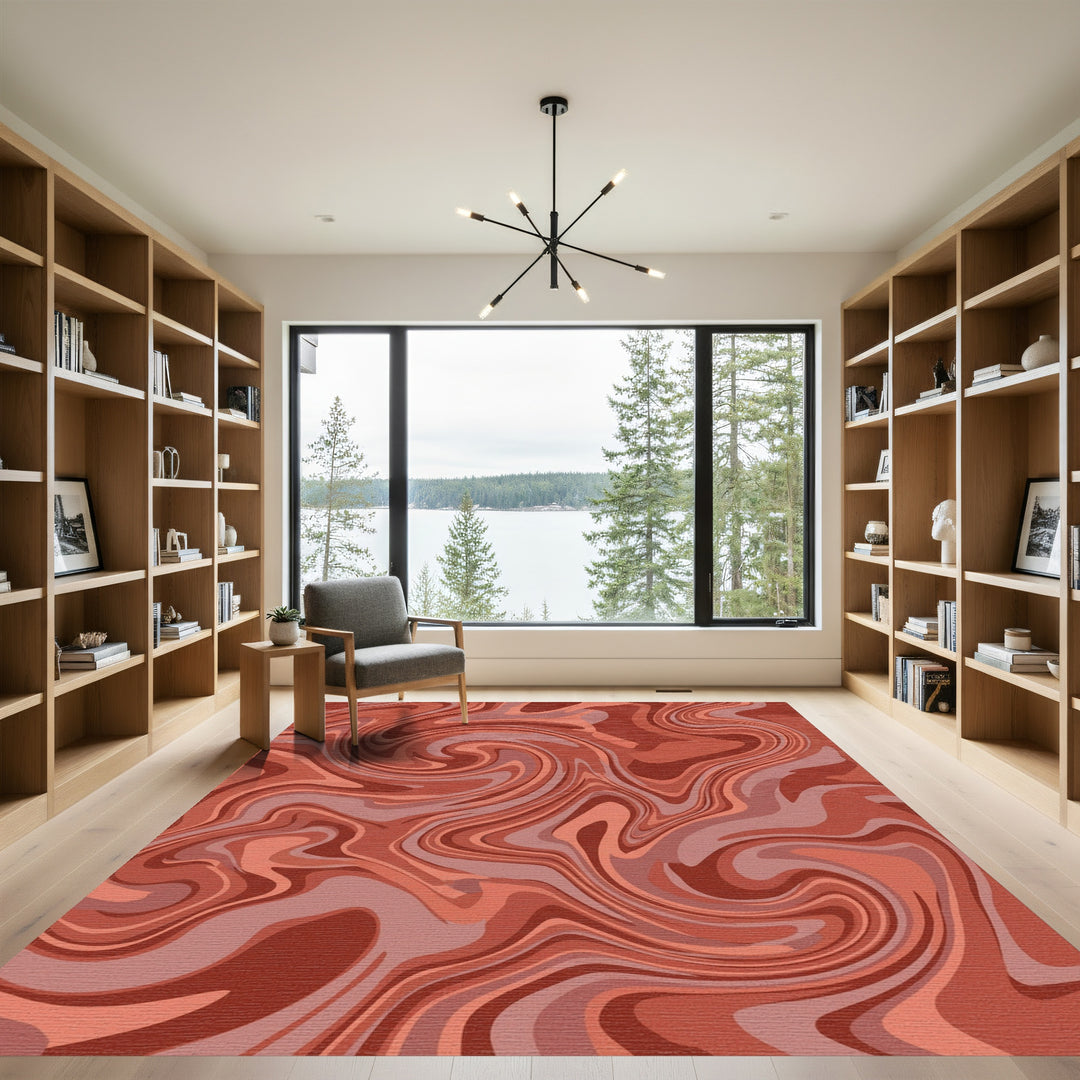 Terracotta Swirl Marble Abstract Rug