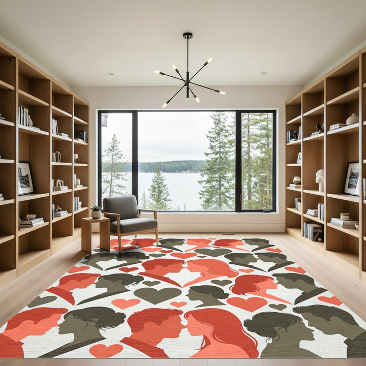 Romantic Red Silhouette Couple Heart Rug