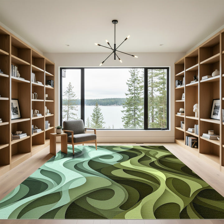 Ocean And Forest Wave Curves Rug
