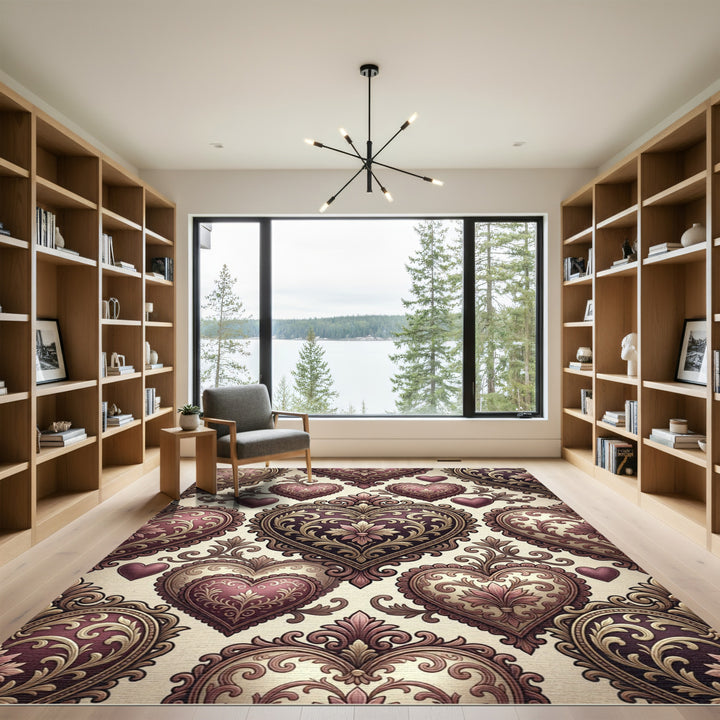 Ornate Damask Hearts Rug