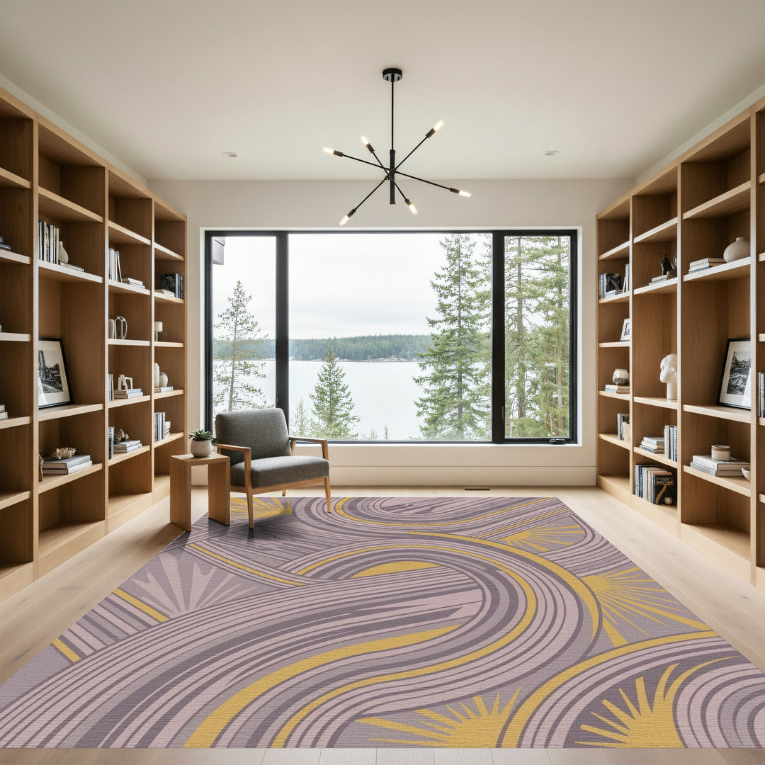 Lavender Gold Swooping Lines Runner Rug