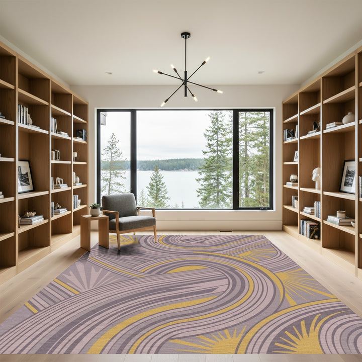 Lavender Gold Swooping Lines Runner Rug