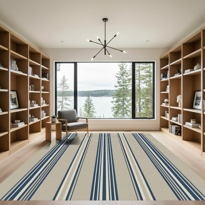 Coastal Blue Cream Stripe Rug