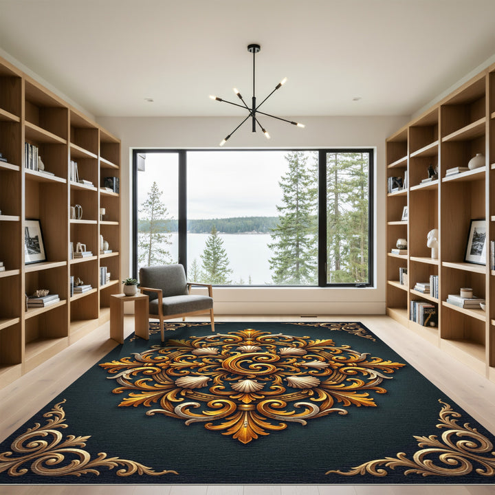Ornate Gold Scallop Mandala Rug