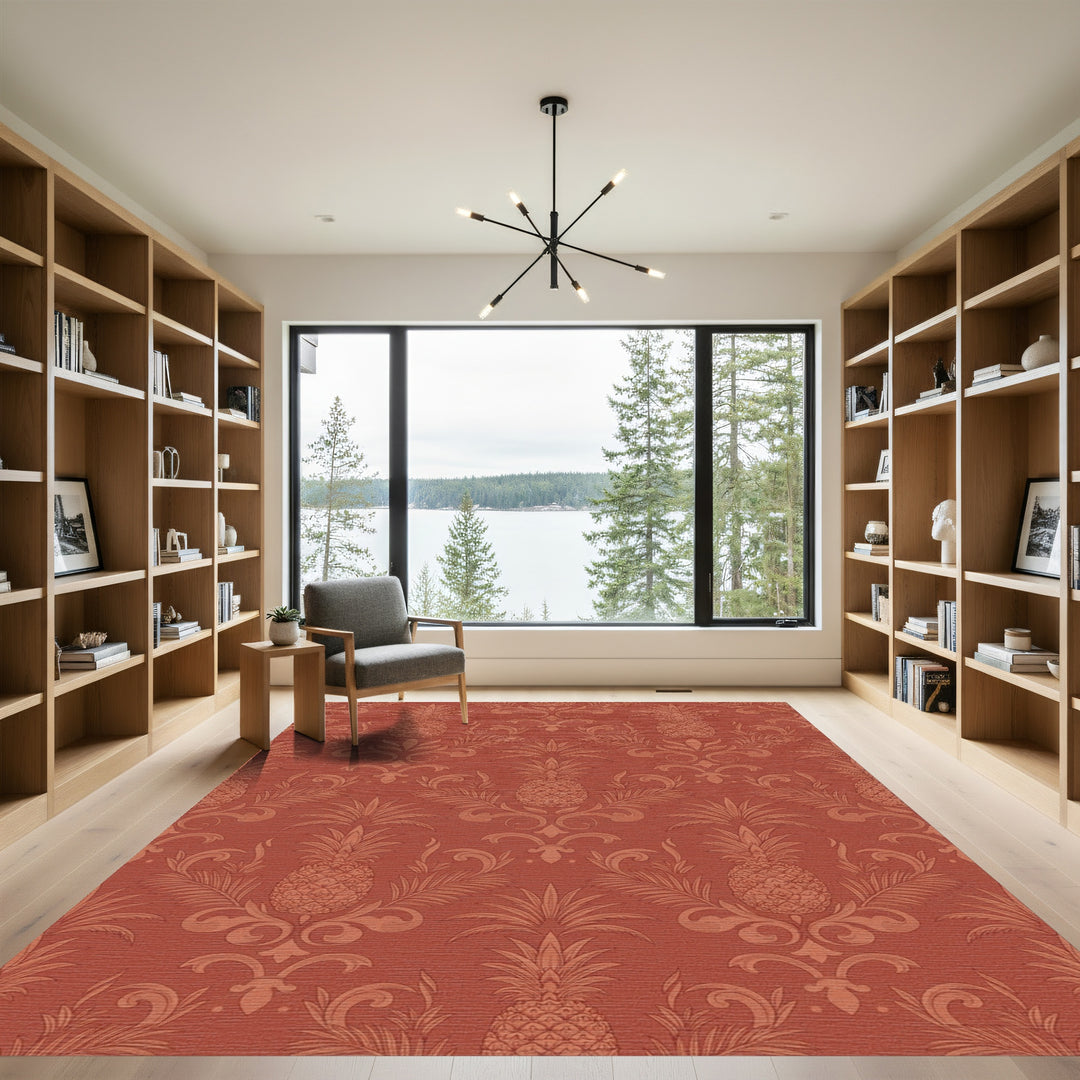 Terracotta Pineapple Damask Scroll Rug