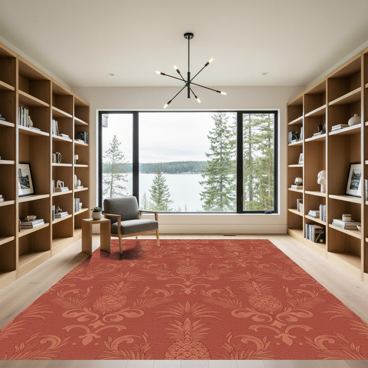 Terracotta Pineapple Damask Scroll Rug