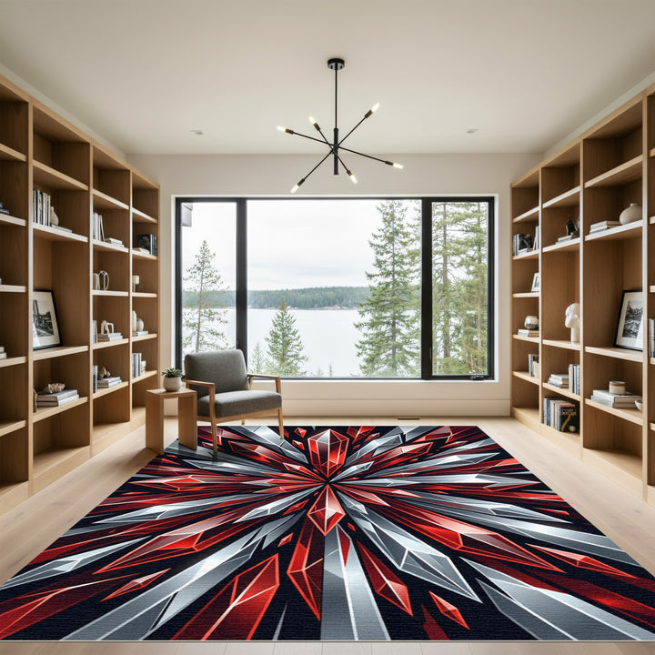 Radiant Red Crystal Burst Rug