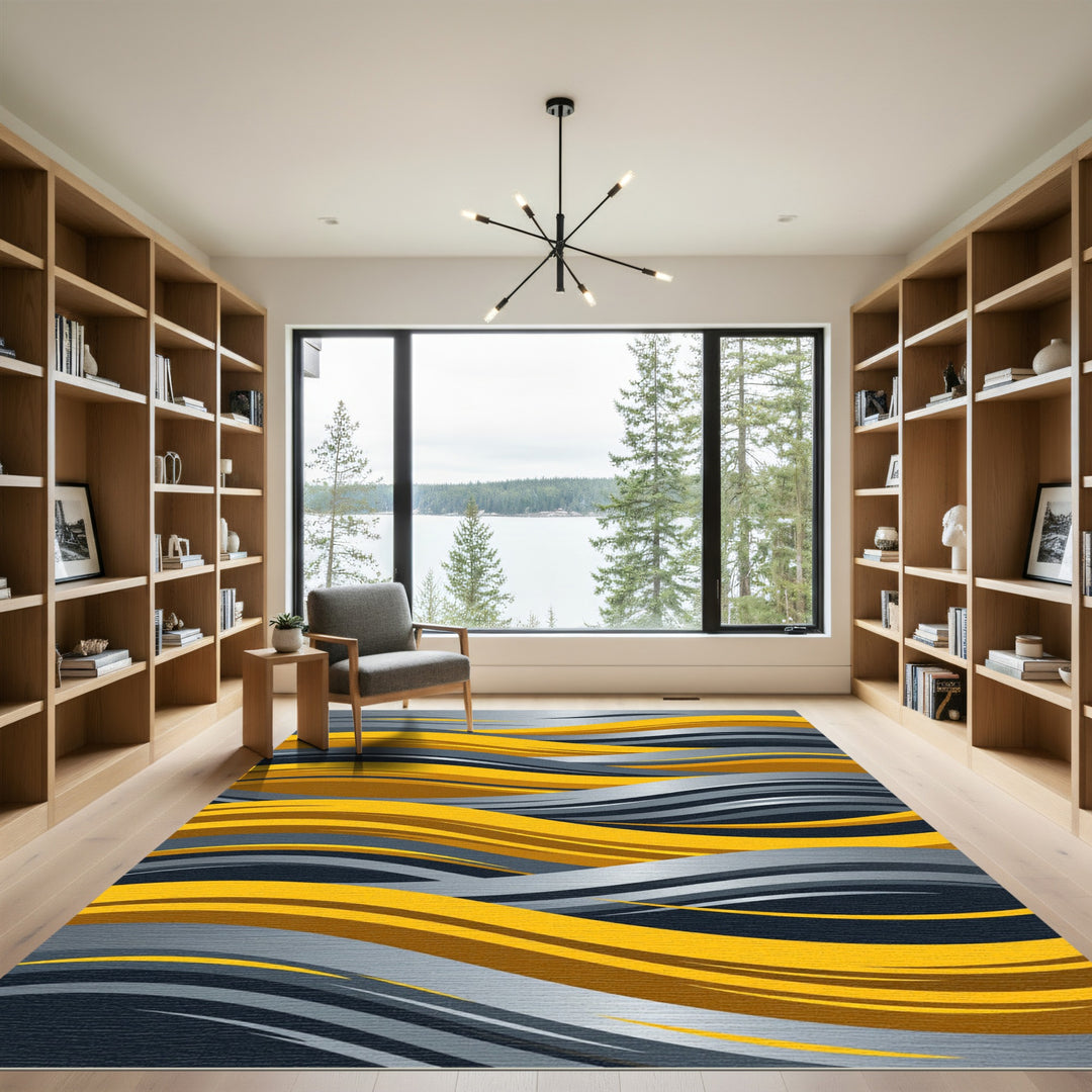 Modern Yellow Gray Wave Flow Rug