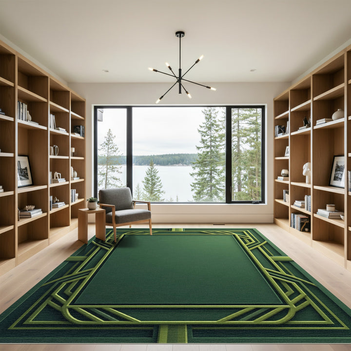 Emerald Geometric Art Deco Border Rug