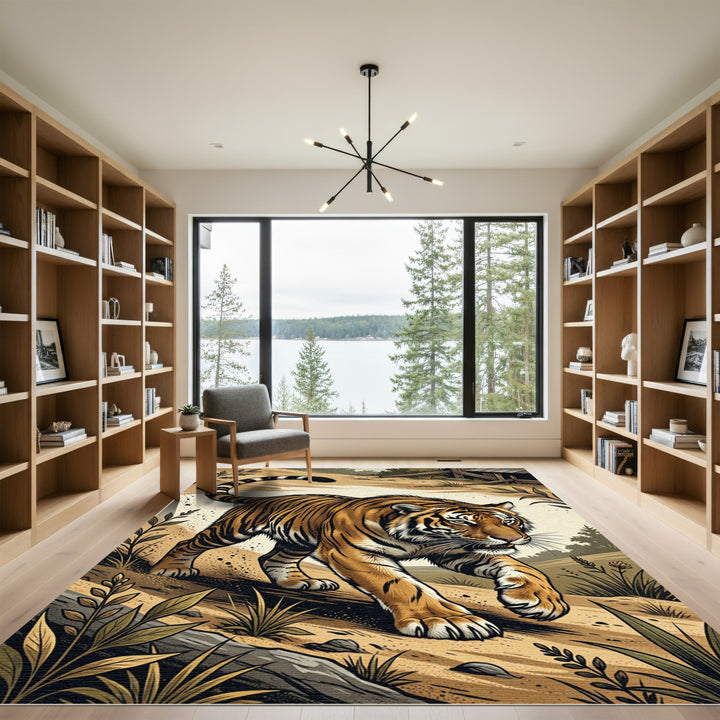Golden Tiger In Lush Jungle Rug
