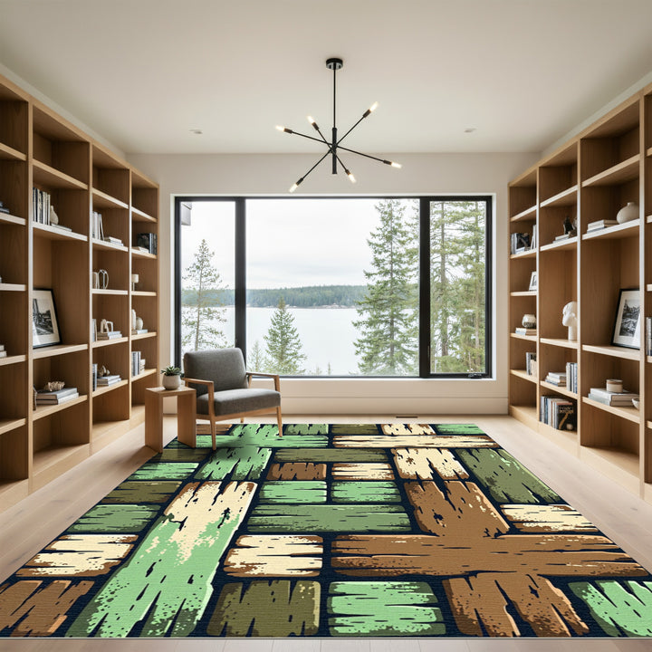 Rustic Wood Plank Patchwork Layout Rug
