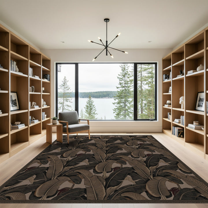 Deep Brown Tropical Banana Leaf Rug