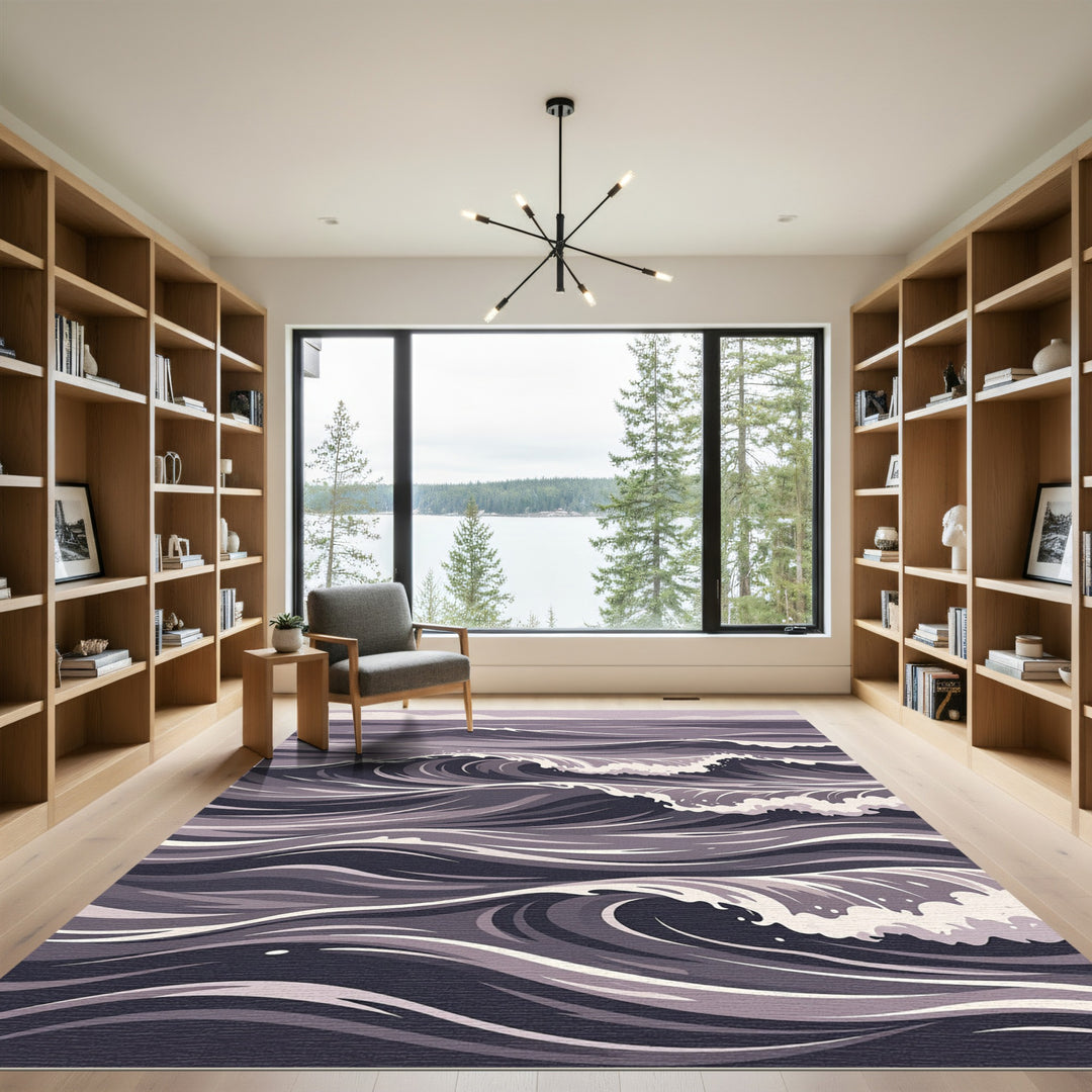 Moody Gray Ocean Wave Rug