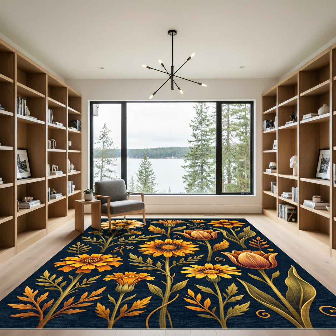 Golden Marigold Tulip Botanical Rug