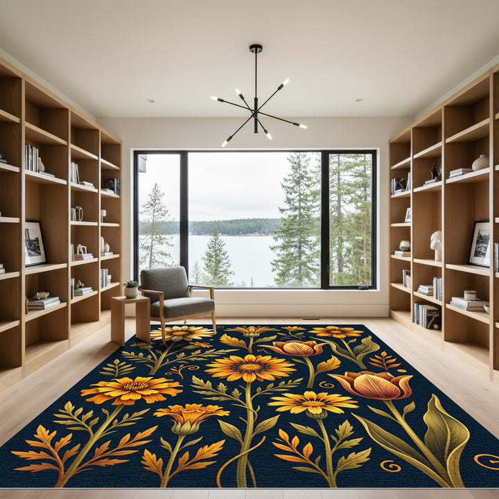 Golden Marigold Tulip Botanical Rug