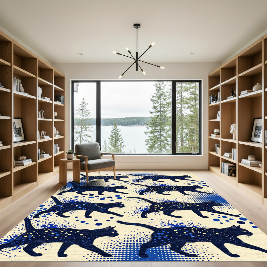 Midnight Black Starry Cat Rug