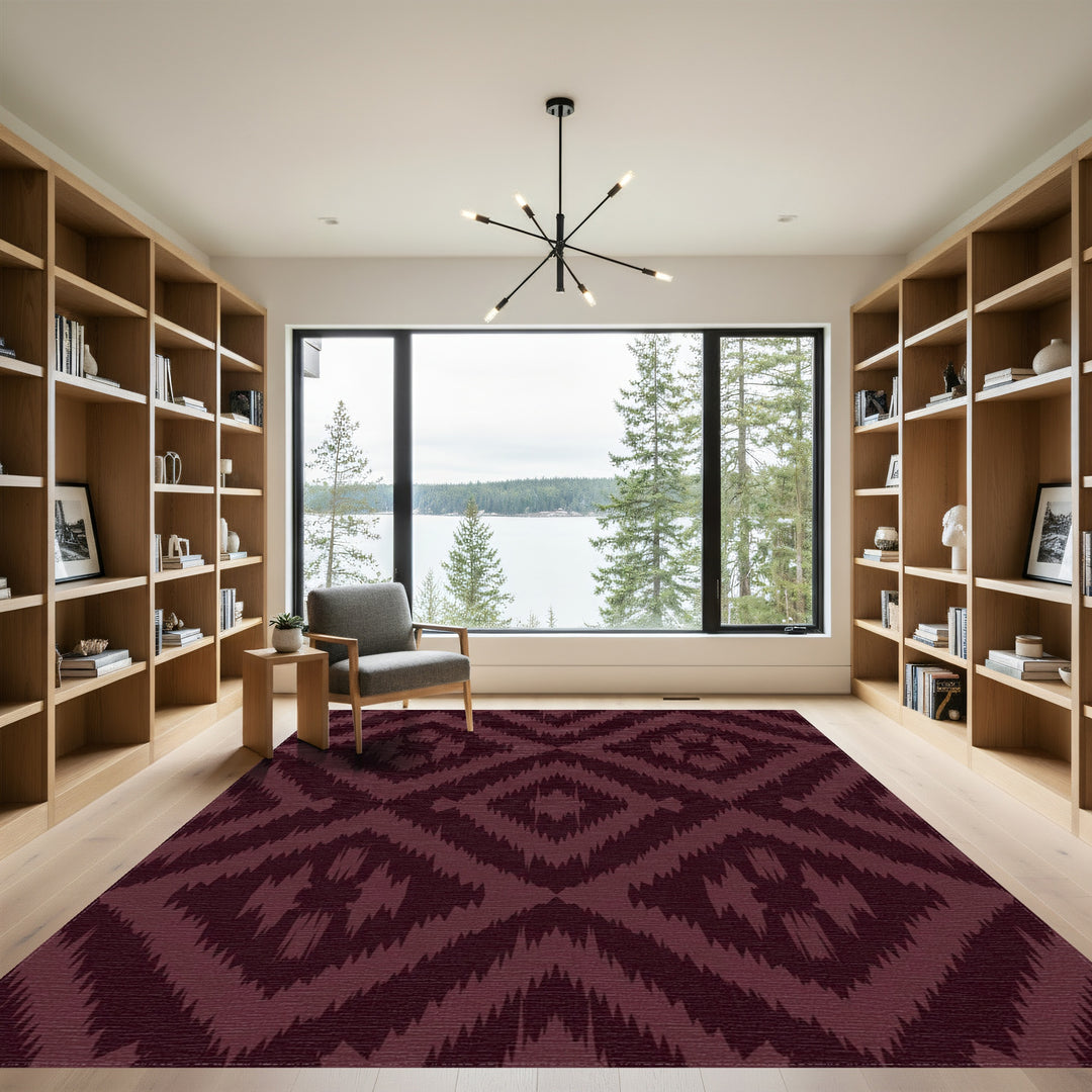 Deep Burgundy Jagged Diamond Repetition Rug