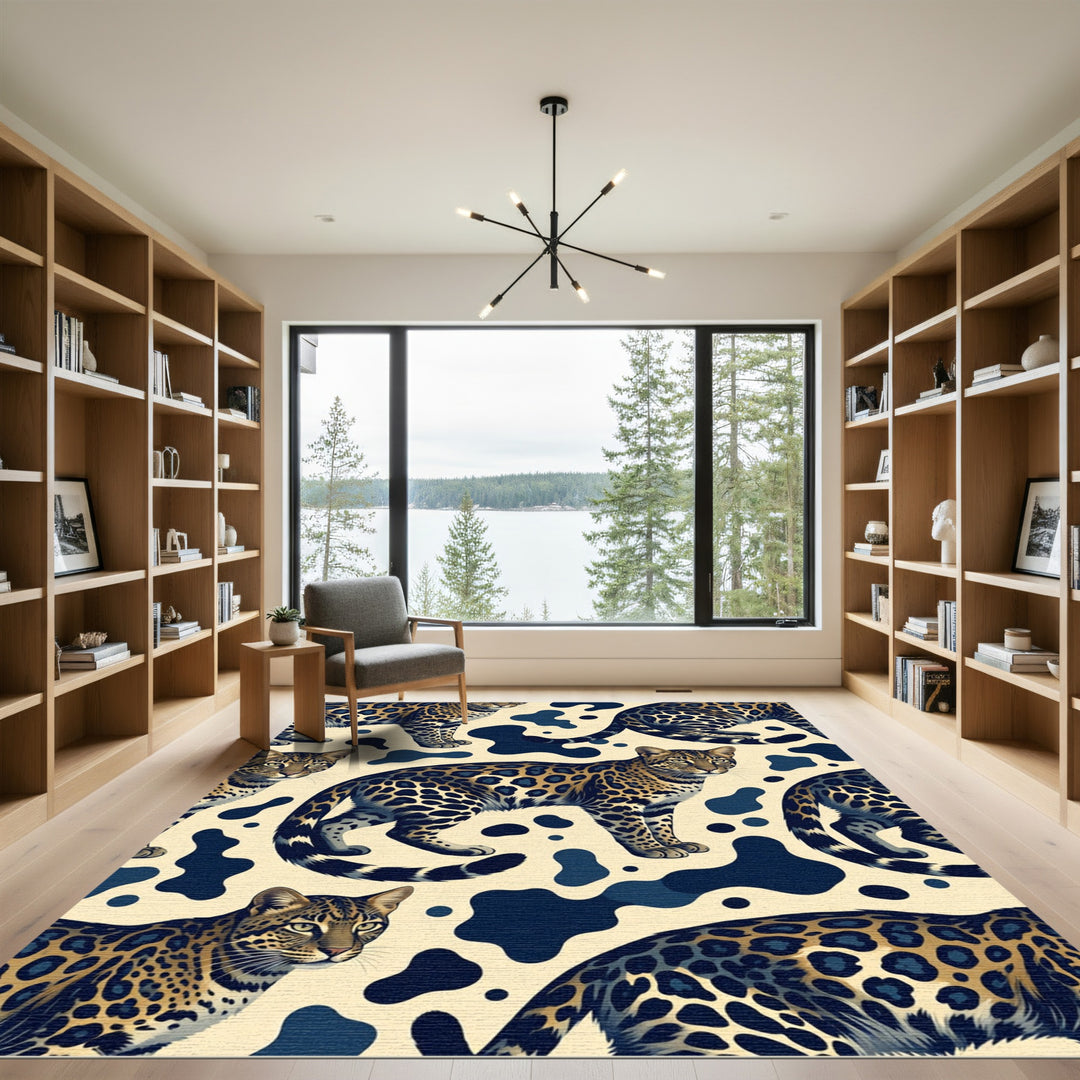 Elegant Leopard Spot Aqua Background Rug