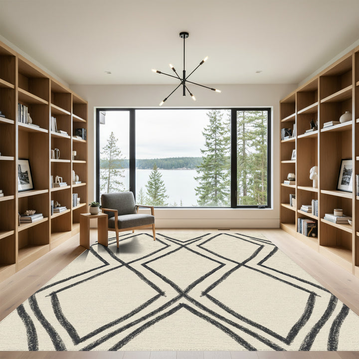 Sketchy Charcoal Diamond Lattice Rug