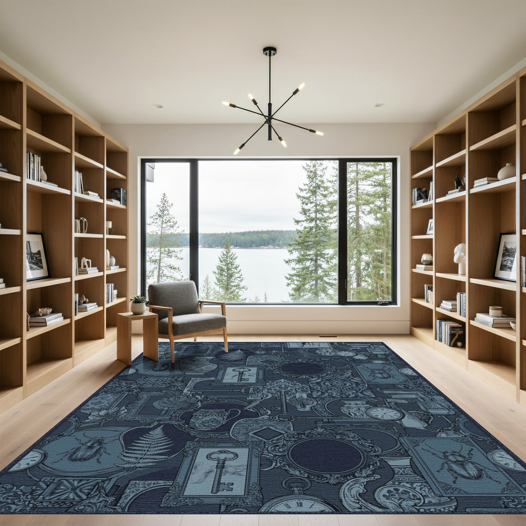 Indigo Dark Academia Collage Rug