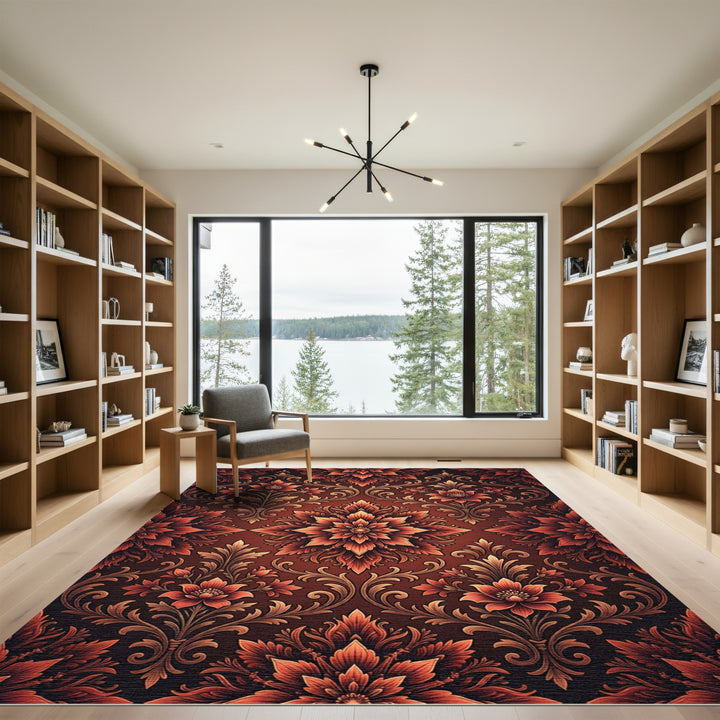 Rich Amber Floral Damask Rug