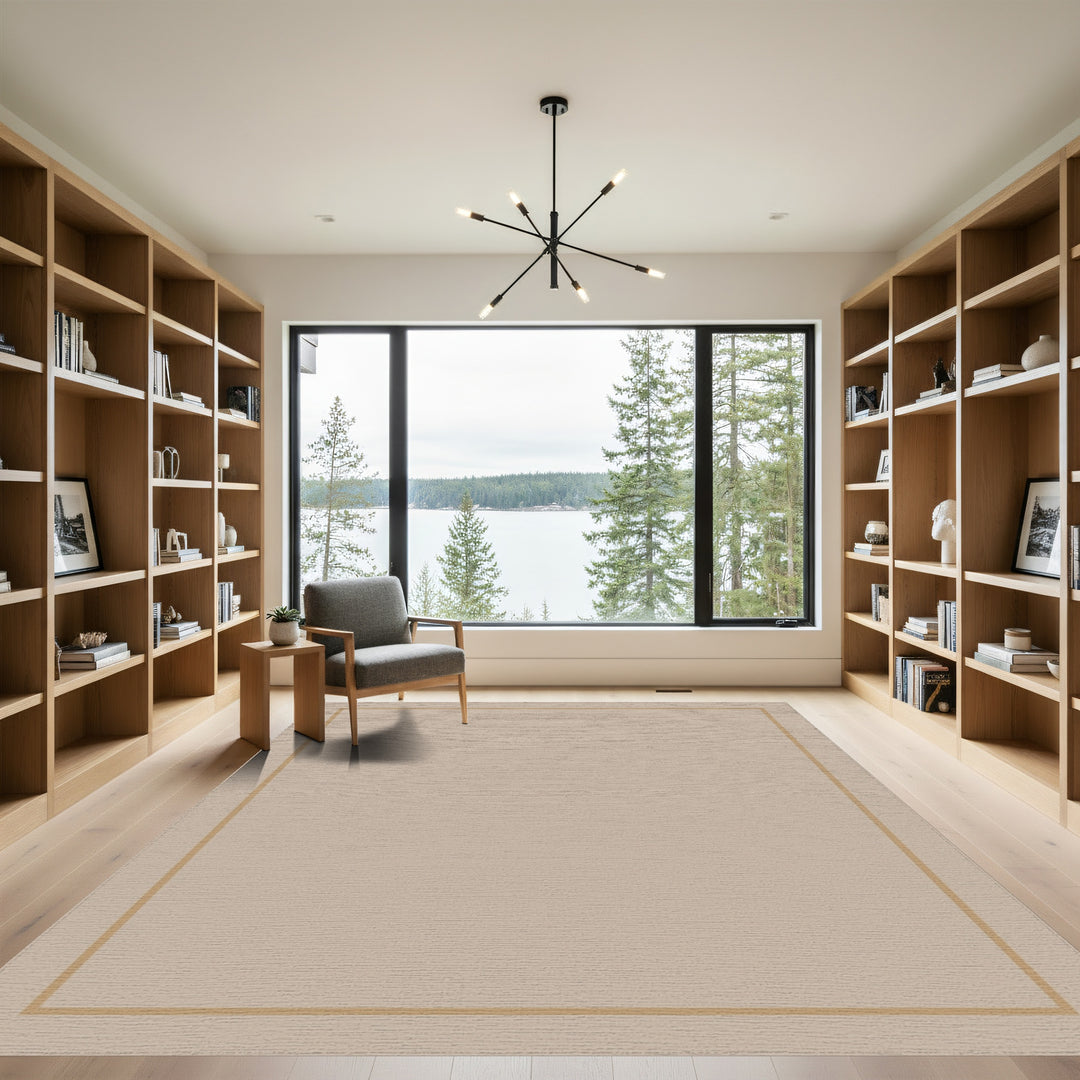 Minimalist Taupe Bordered Rectangle Rug