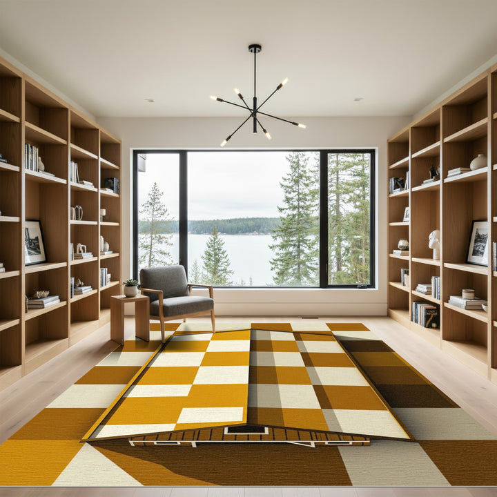 Checkerboard Orange White Building Rug