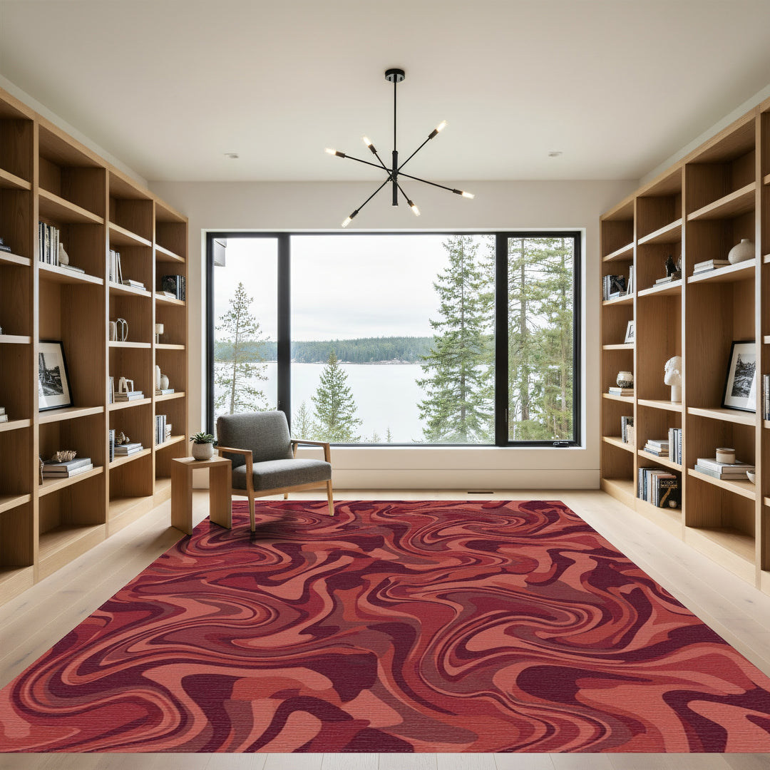 Earthy Red Marbled Swirl Rug