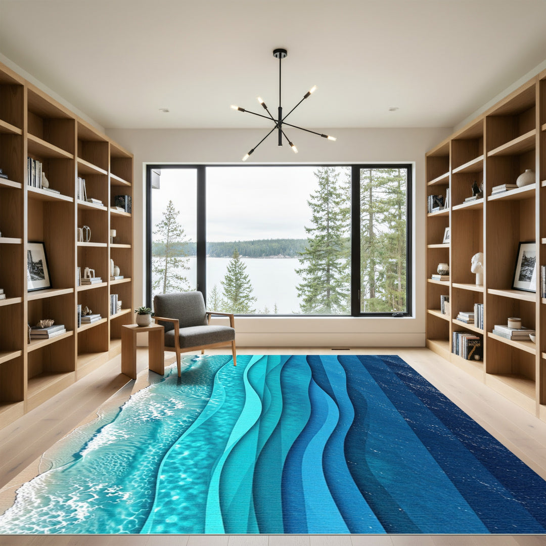 Oceanic Waves Striped Gradient Rug