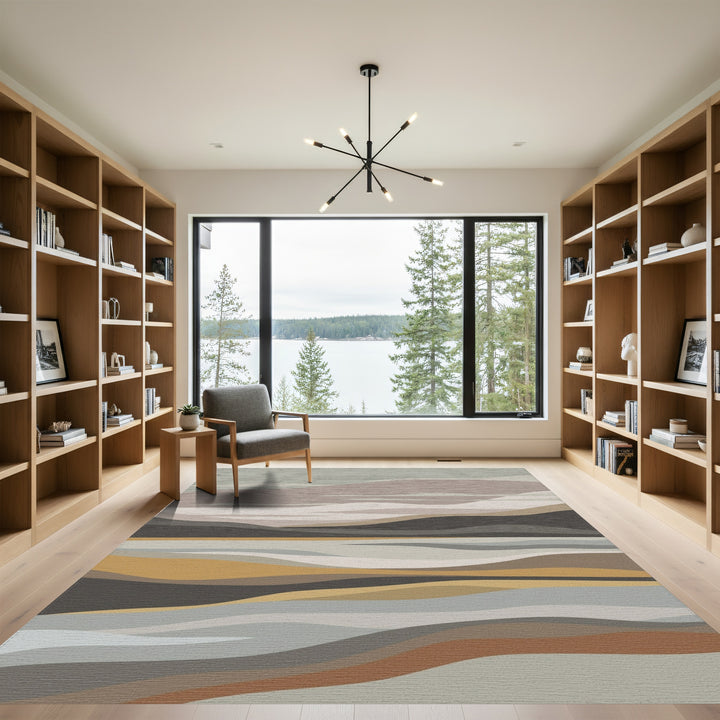 Earthy Tones Abstract Landscape Waves Rug