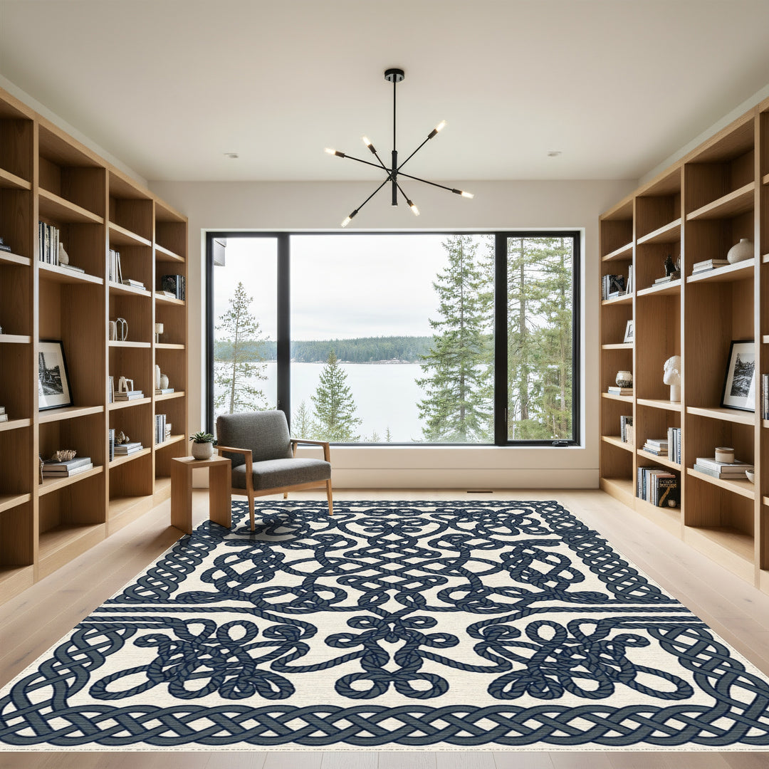 Navy Rope Knot Border Rug