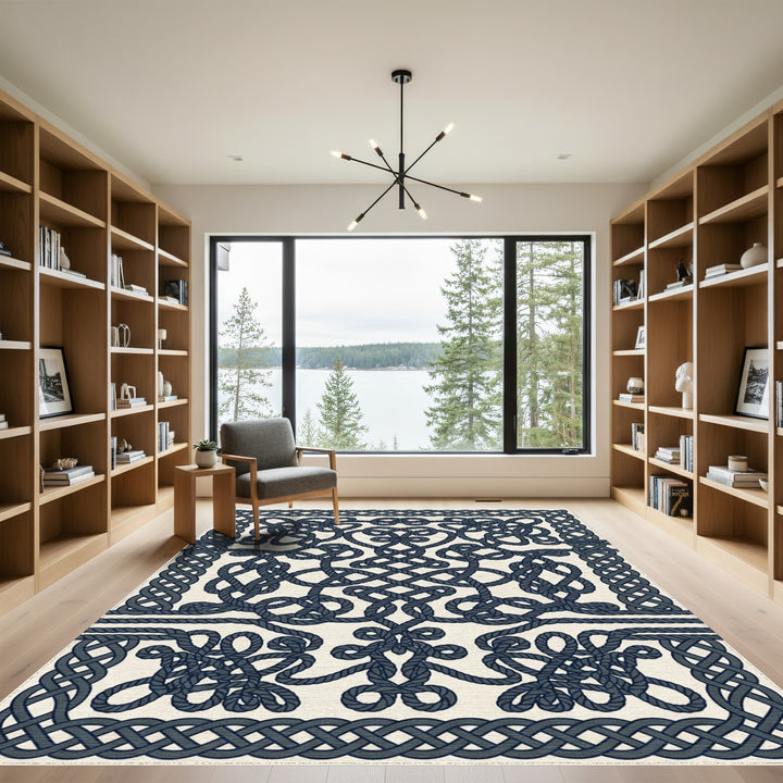 Navy Rope Knot Border Rug