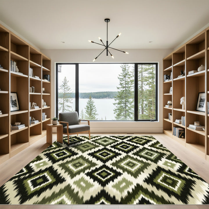 Green Diamond Ikat Rug
