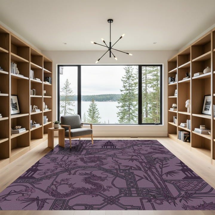 Purple Dragon Bamboo Pagoda Scene Rug