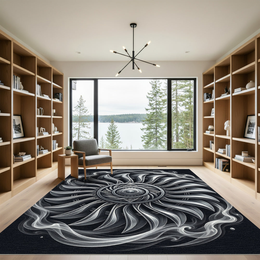 Ornate Silver Turbine Smoke Rug