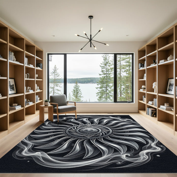 Ornate Silver Turbine Smoke Rug