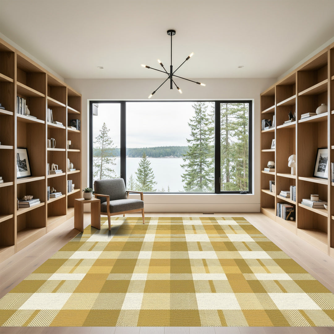 Golden Yellow Plaid Checks Rug