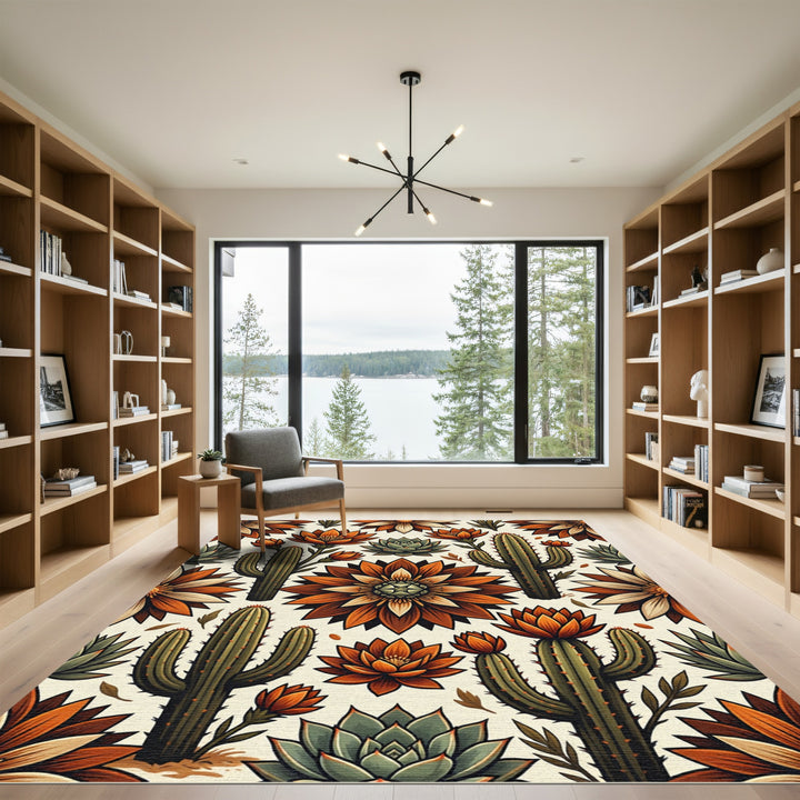 Desert Bloom Cactus Floral Art Rug