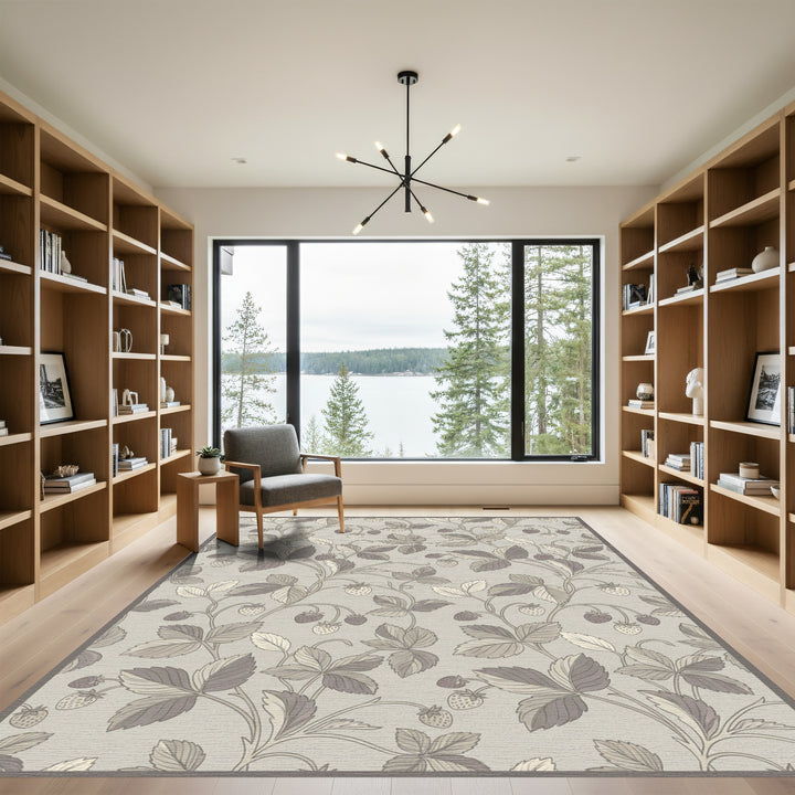 Neutral Strawberry Vine Scroll Rug