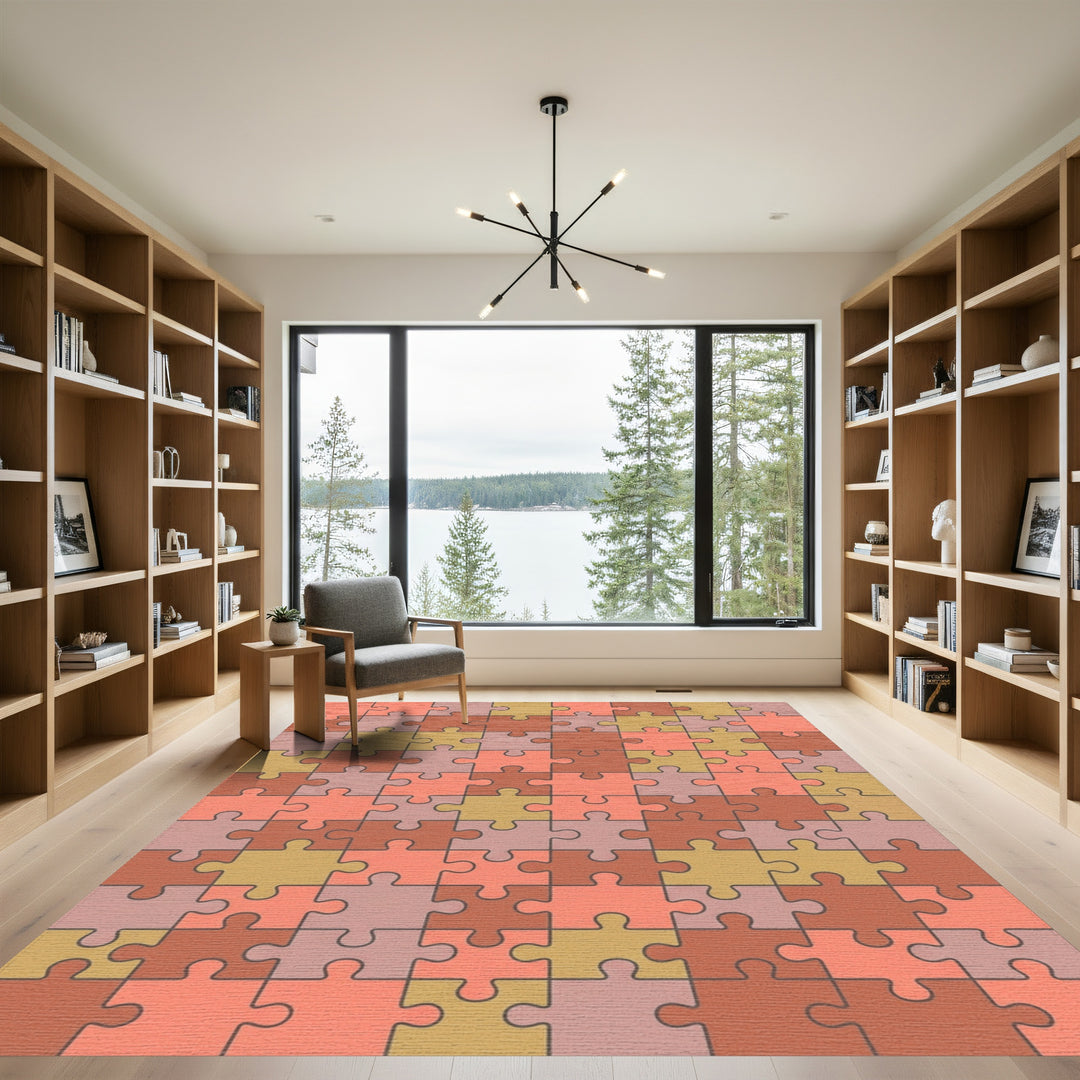 Terracotta Coral Puzzle Pieces Rug