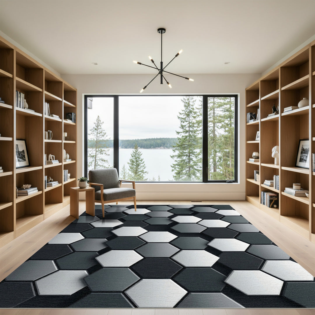 Sophisticated Gray Geometric Hexagon Rug