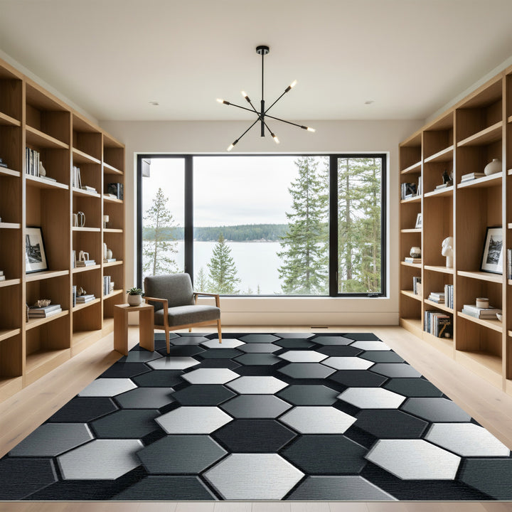 Sophisticated Gray Geometric Hexagon Rug