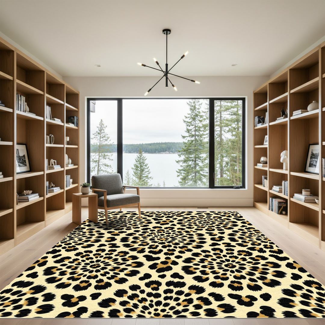 Golden Leopard Spots Floral Rug
