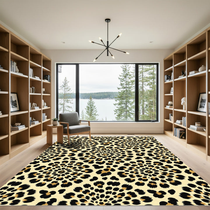 Golden Leopard Spots Floral Rug