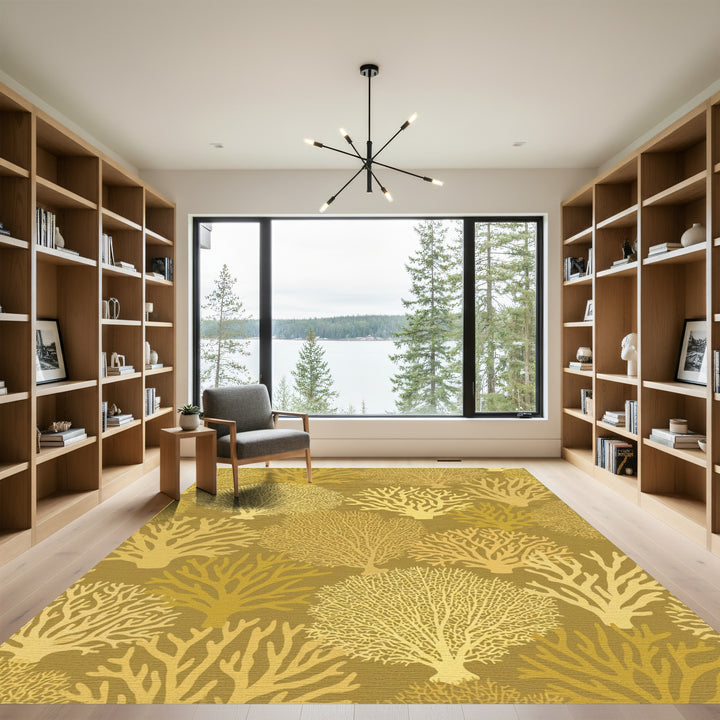 Golden Coral Fan Abstract Arrangement Rug