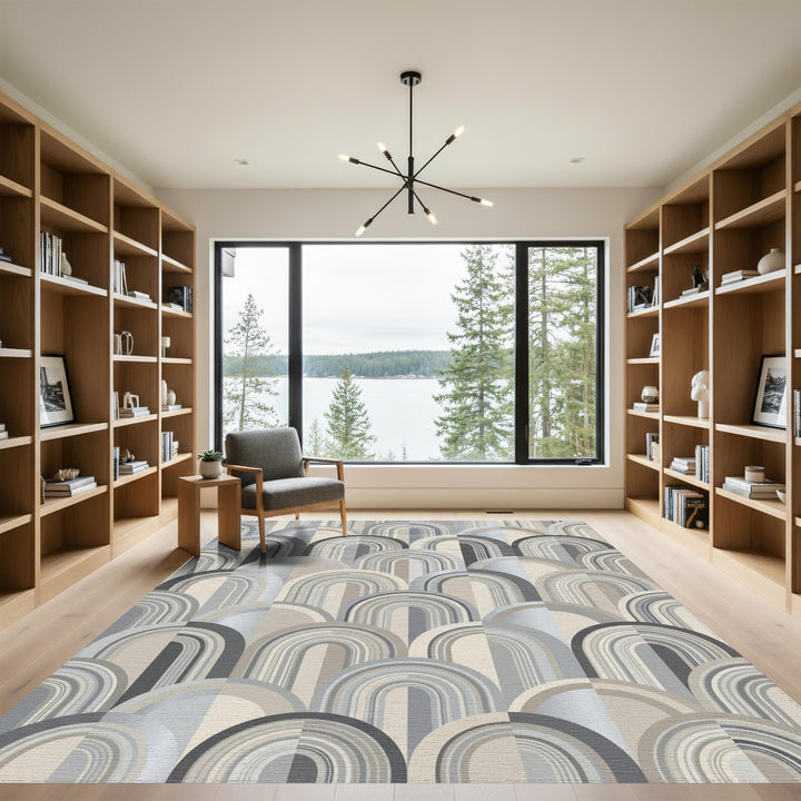 Neutral Tan Gray Art Deco Arches Rug