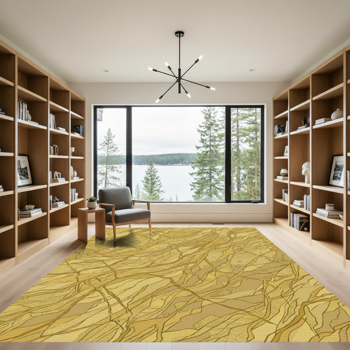 Golden Earthy Abstract Veined Landscape Rug