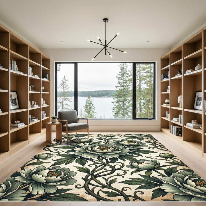 Pale Green Floral Vine Art Nouveau Rug