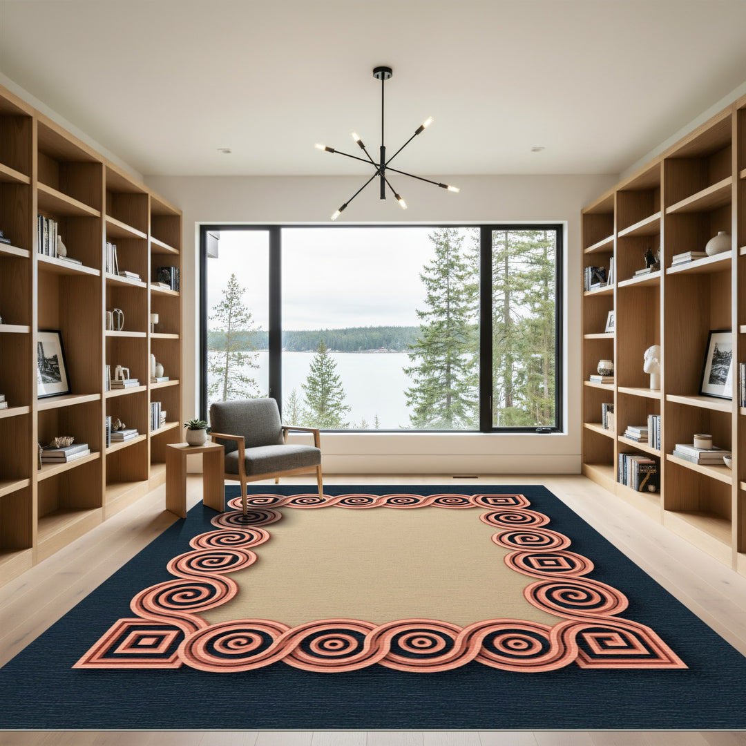 Rose Gold Geometric Scroll Border Rug