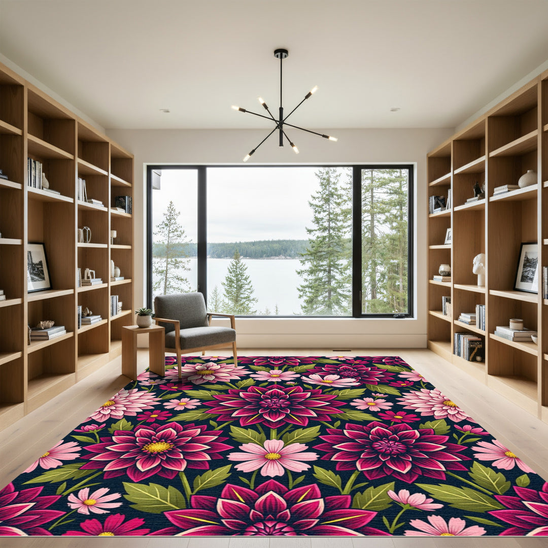 Vibrant Pink Dahlia Garden Wallpaper Rug